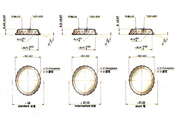 不同的皇冠盖标准及衬垫轮廓
